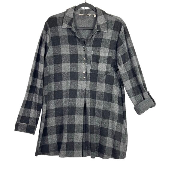 Soft Surroundings L Mad About Plaid Gray Buffalo Check Cozy Warm Tunic Dress - Picture 1 of 10